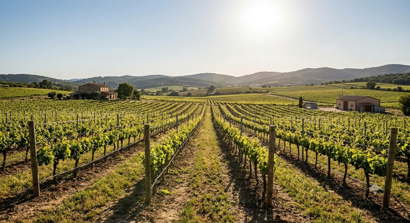 Viñedo al atardecer en la España rural